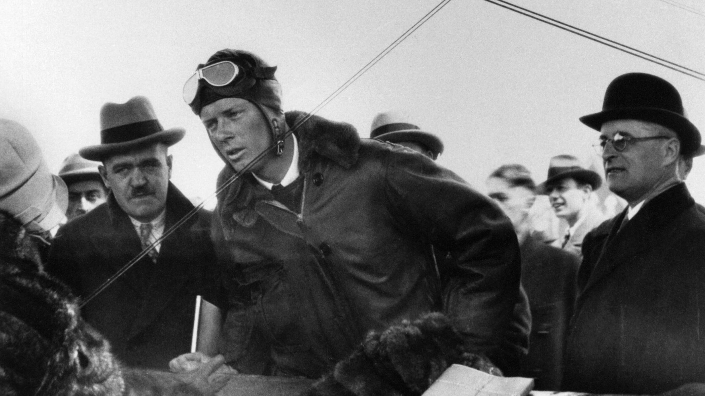 Charles Lindbergh buying Imperial Oil gasoline for his plane in Quebec City, Quebec.