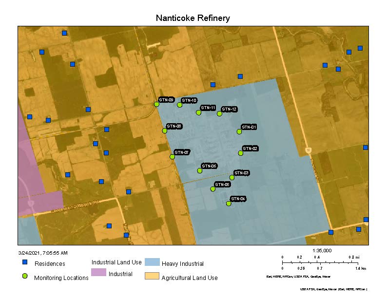 Nanticoke refinery fence line monitoring stations map