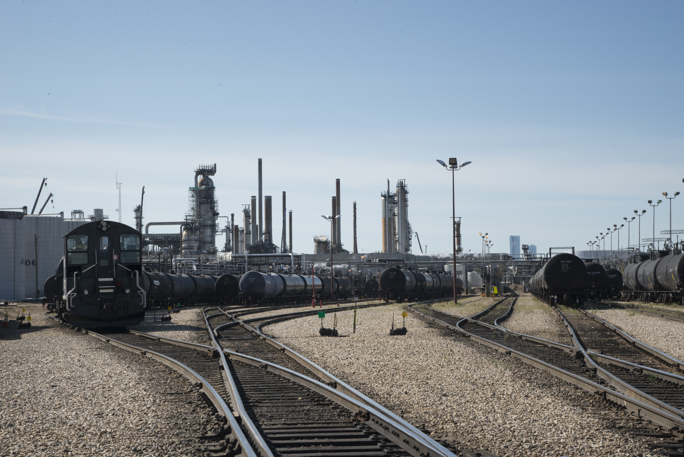 Strathcona Refinery and railyard looking west to downtown Edmonton