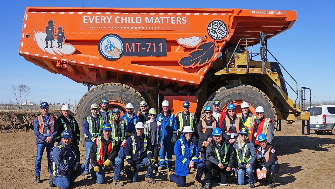 The FMGOC Every Child Matters haul truck is part of FMGOC’s first ever industry-wide cultural awareness initiative launched in 2021, raising awareness of residential schools for those onsite at Kearl.