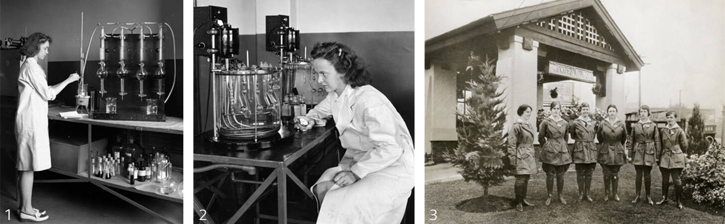 Image Photo 12 - Women working in Imperial Oil Limited's research laboratory in 1943, Sarnia, Ontario
3 - Six women, working at three stations, were employed by Imperial Oil during the First World War