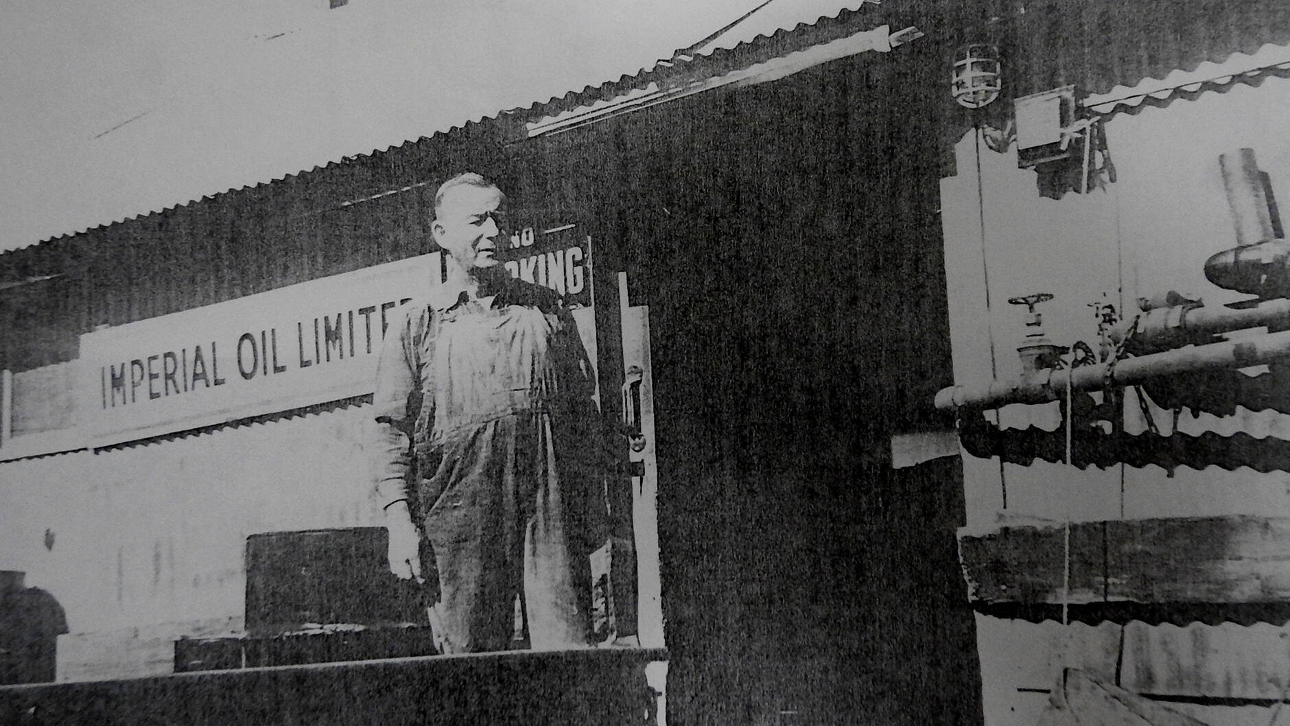 William Teskey at the Imperial bulk sales yard in Rocky Mountain House, late 1940s