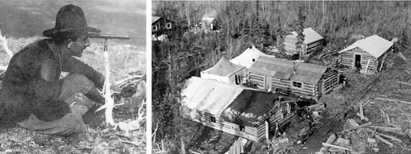 Image Left: Ted Link conducting geological surveysRight: Ted Link's camp, Norman Wells