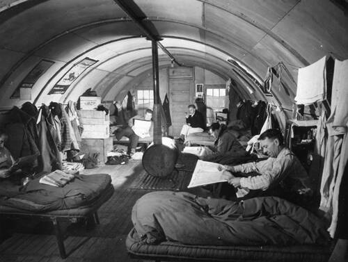 Interior view of men's living quarters, Norman Wells, Northwest Territories