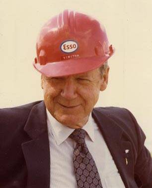 President of Imperial Oil Limited Jack Armstrong wearing hardhat at Bear Island, Norman Wells, Northwest Territories